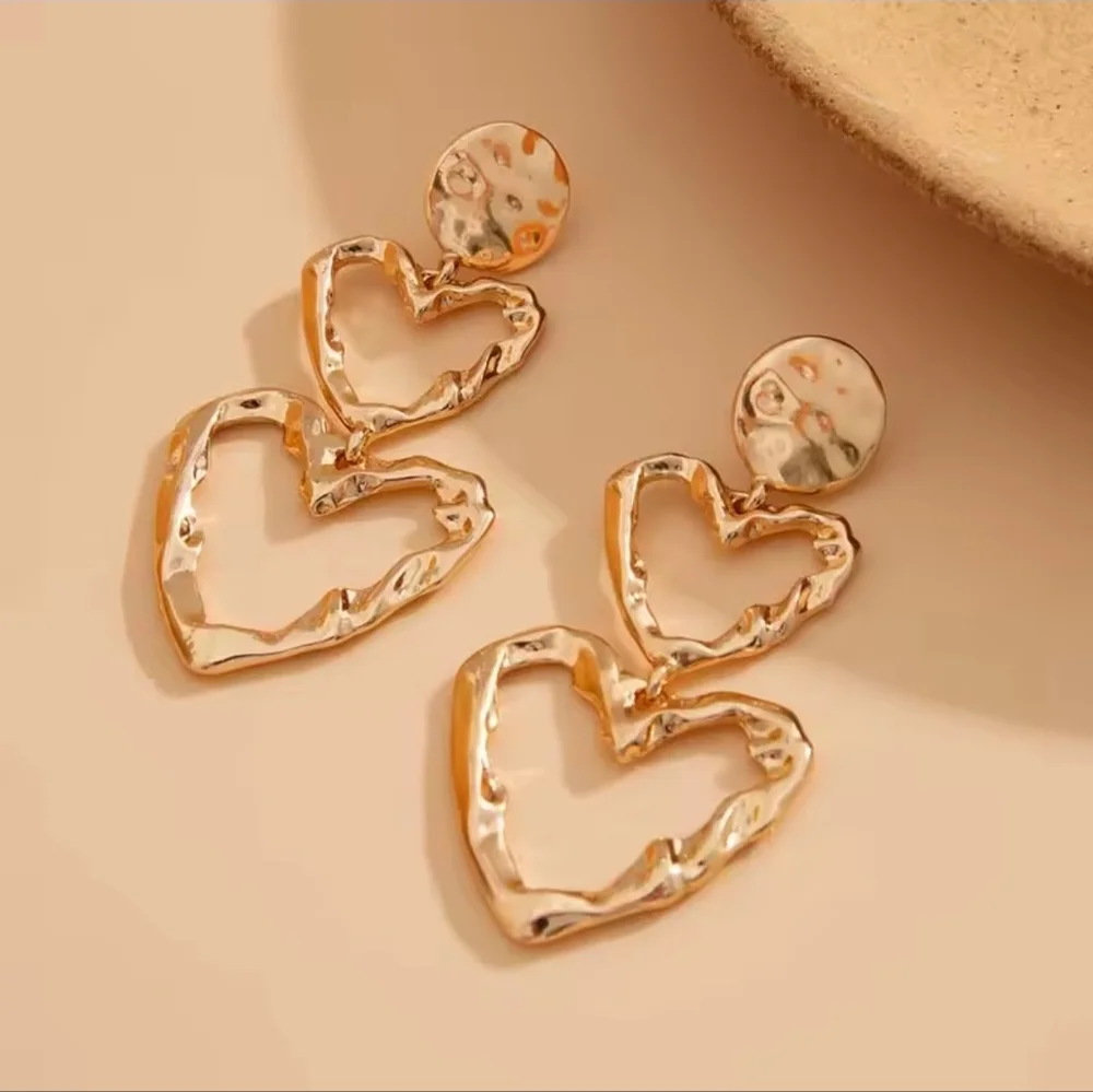 Gold Heart Dangle Earrings